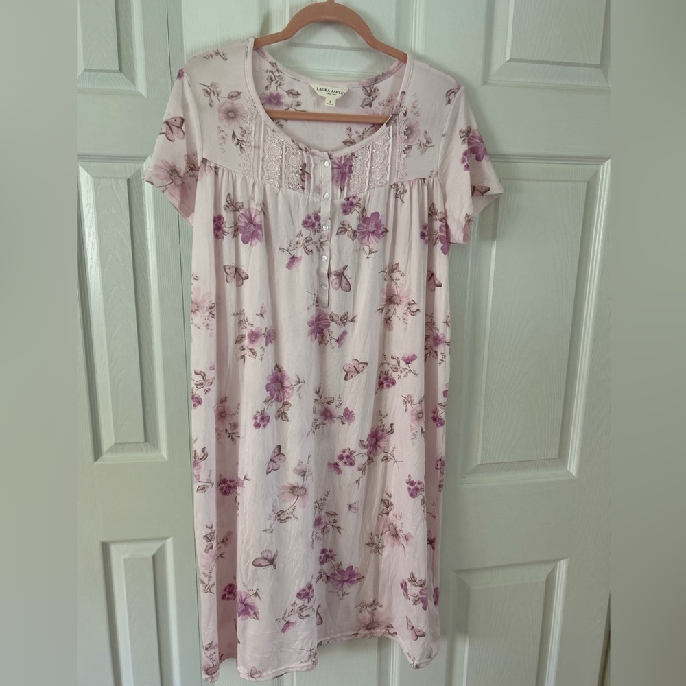 Laura Ashley Pink Floral Lace-Trim Nightdress